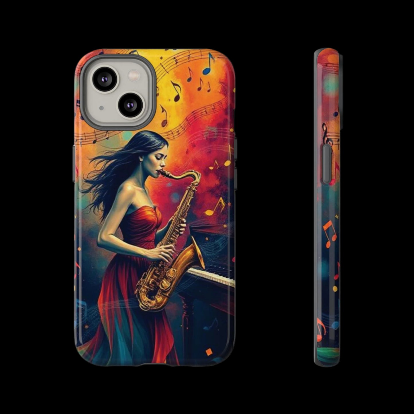 Phone Case Female Saxophonist – Elegant Jazz Illustration