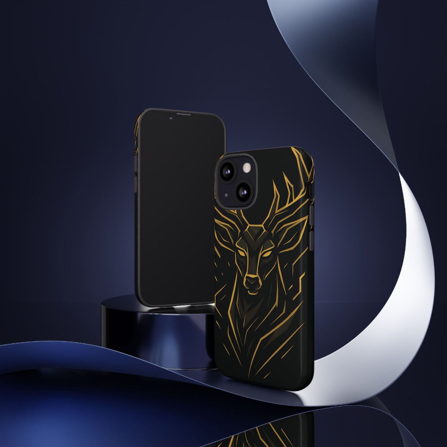 Phone Case with Black and Gold Deer Design – Elegant & Sophisticated Style