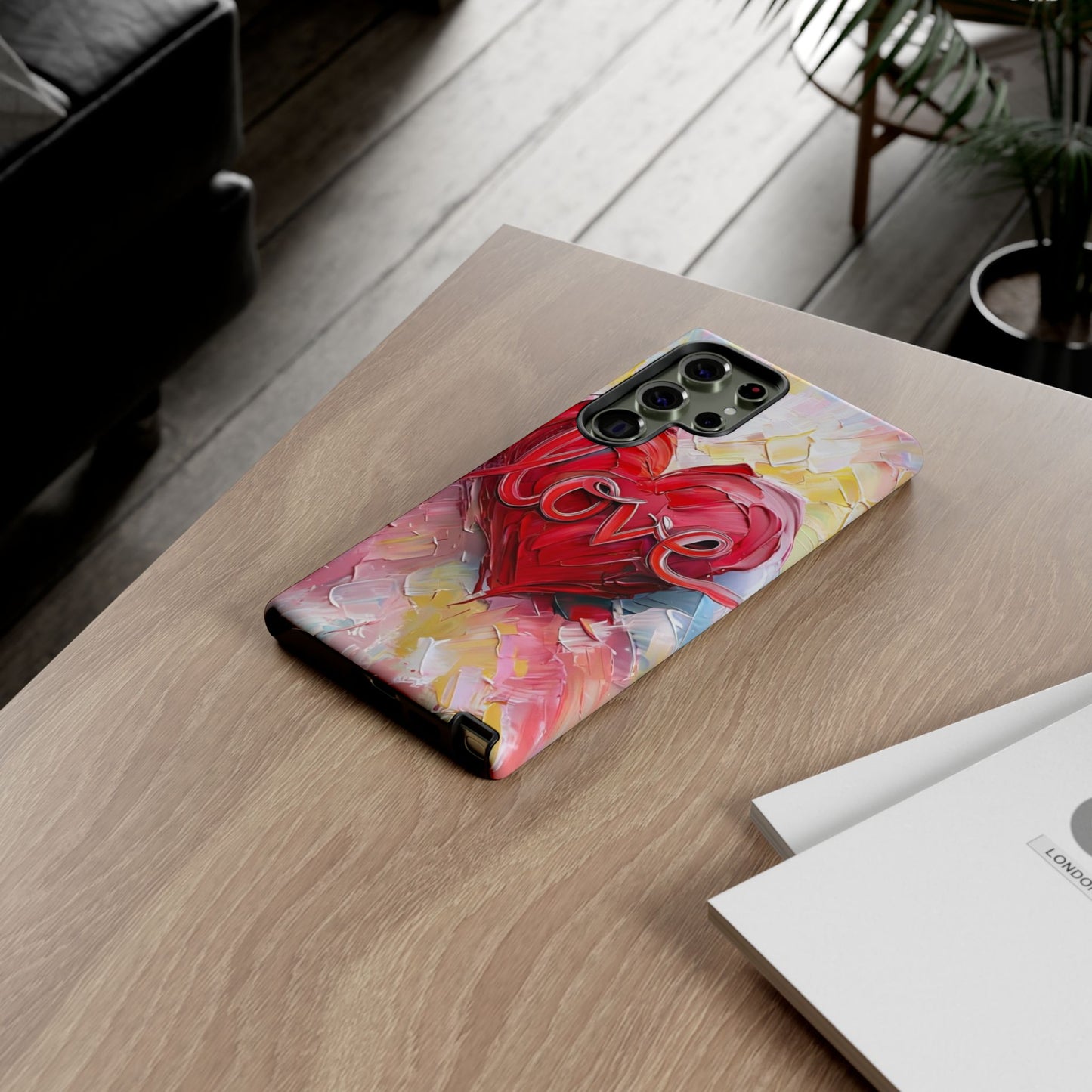 Love Heart Phone Case with Colorful Brush Strokes – Artistic & Romantic Design