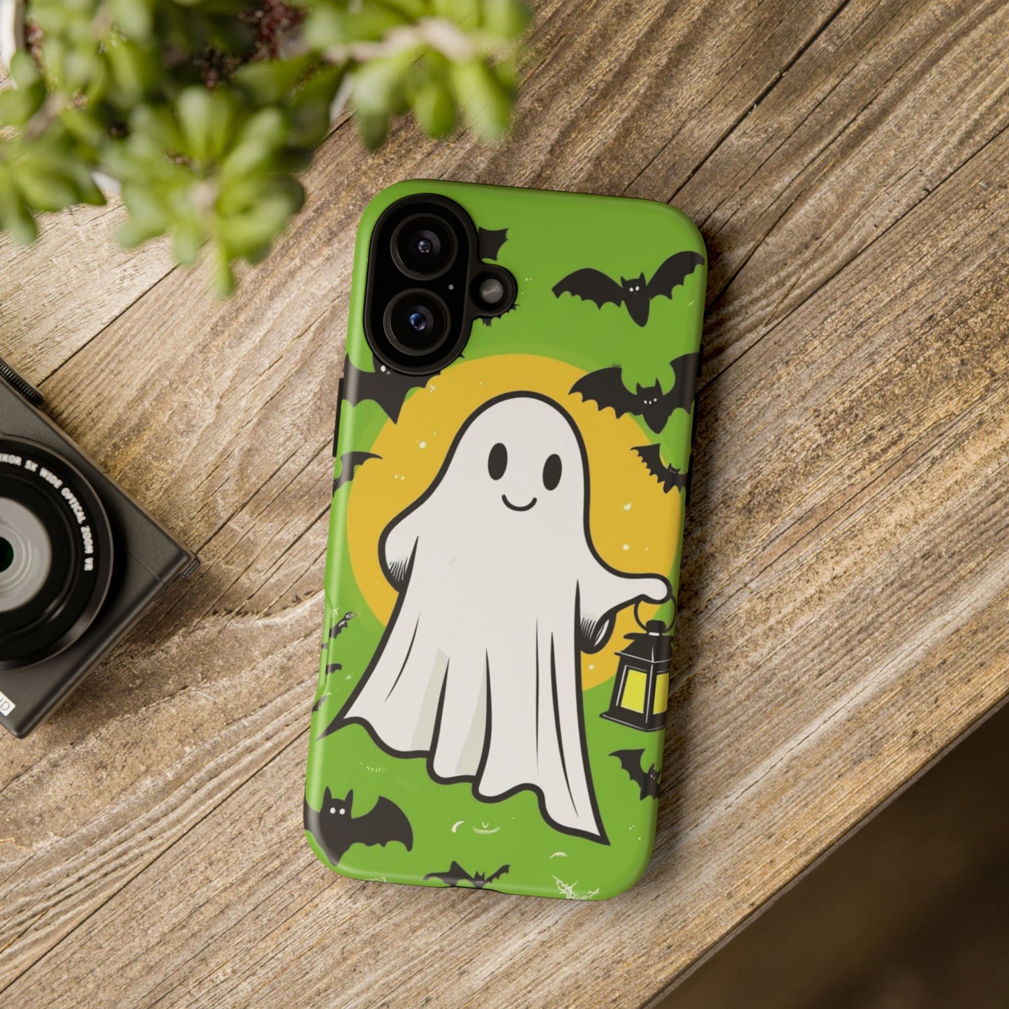 Cute Halloween Ghost Phone Case with Bats and Lantern – Perfect for Spooky Season