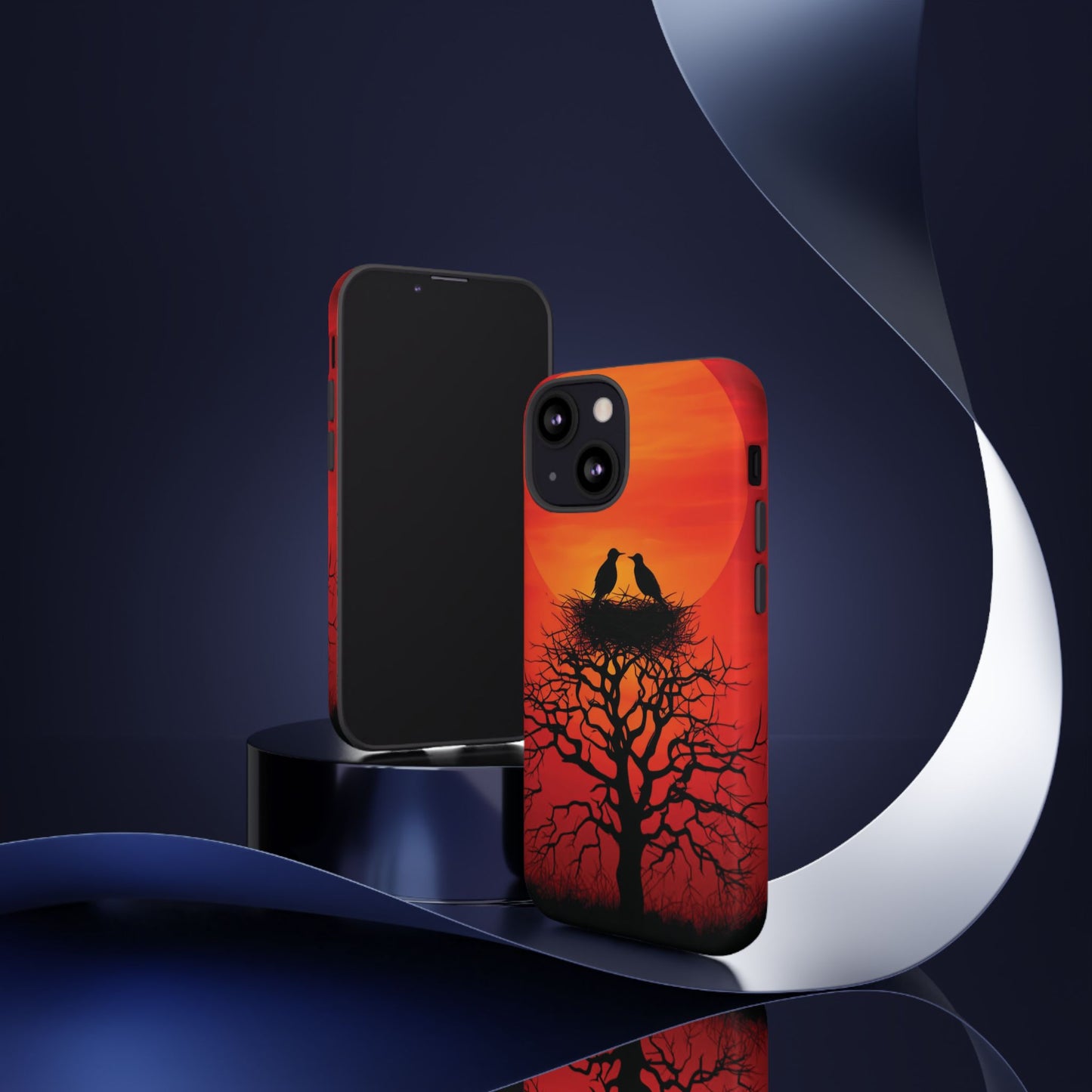 Phone Case Two Birds on a Nest - Red Sunset Background - Nature Wall Art - Romantic Bird Scene