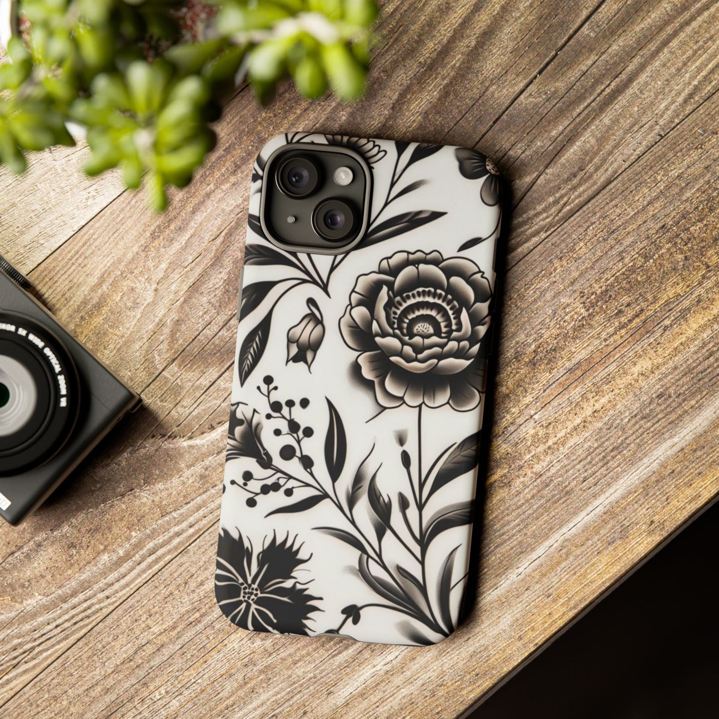 Phone Case Elegant Black and White Floral – Stylish Protection for iPhone 12/16 and Samsung 22/25