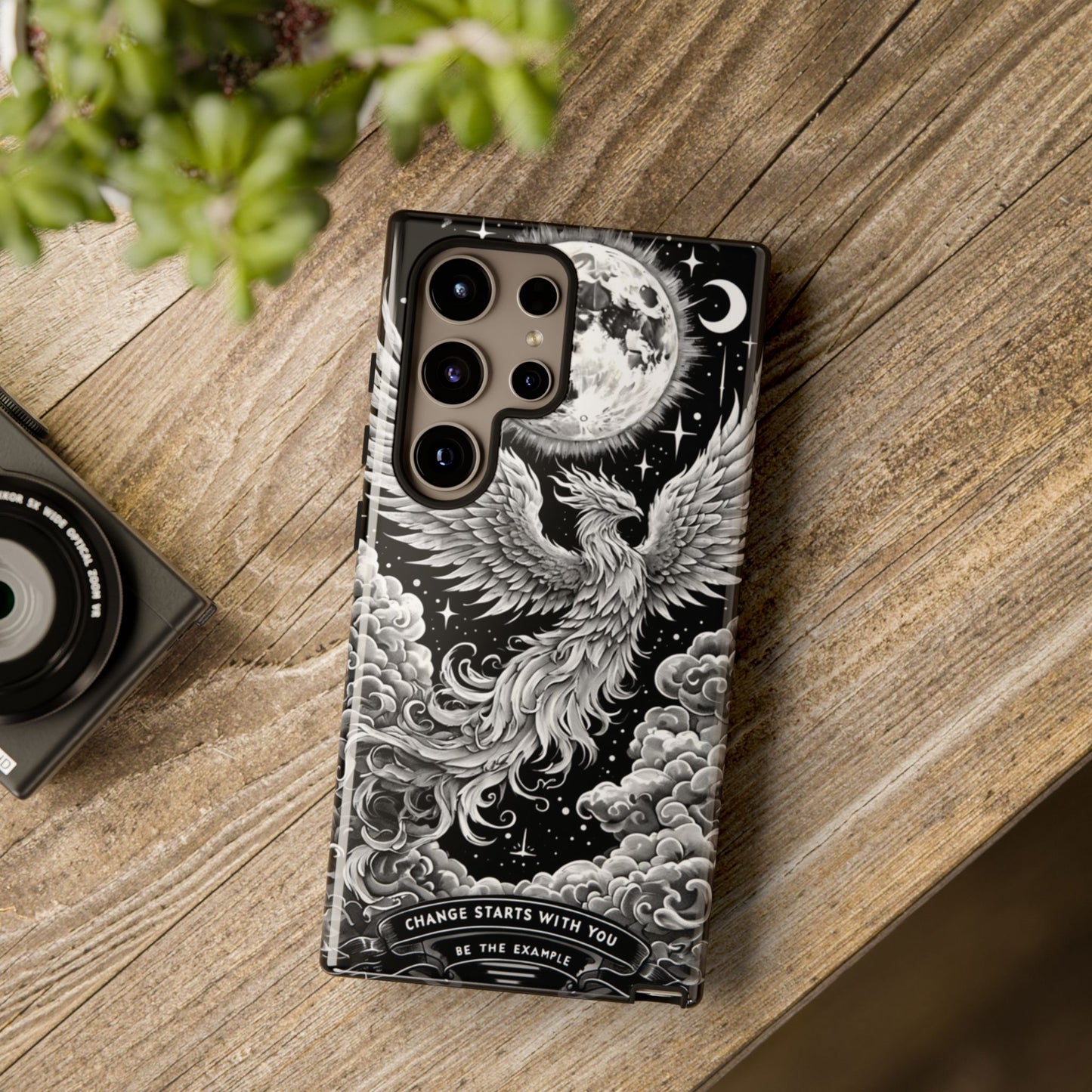 Phoenix Art iPhone Case – 'Change Starts With You' – Black & White Design