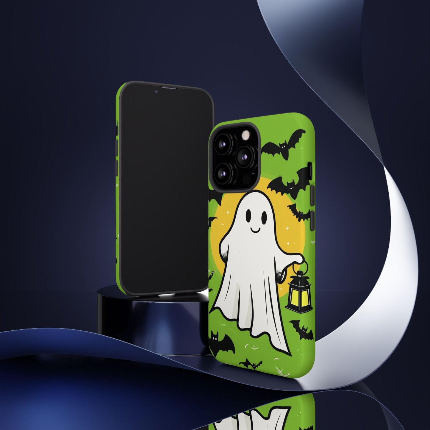 Cute Halloween Ghost Phone Case with Bats and Lantern – Perfect for Spooky Season
