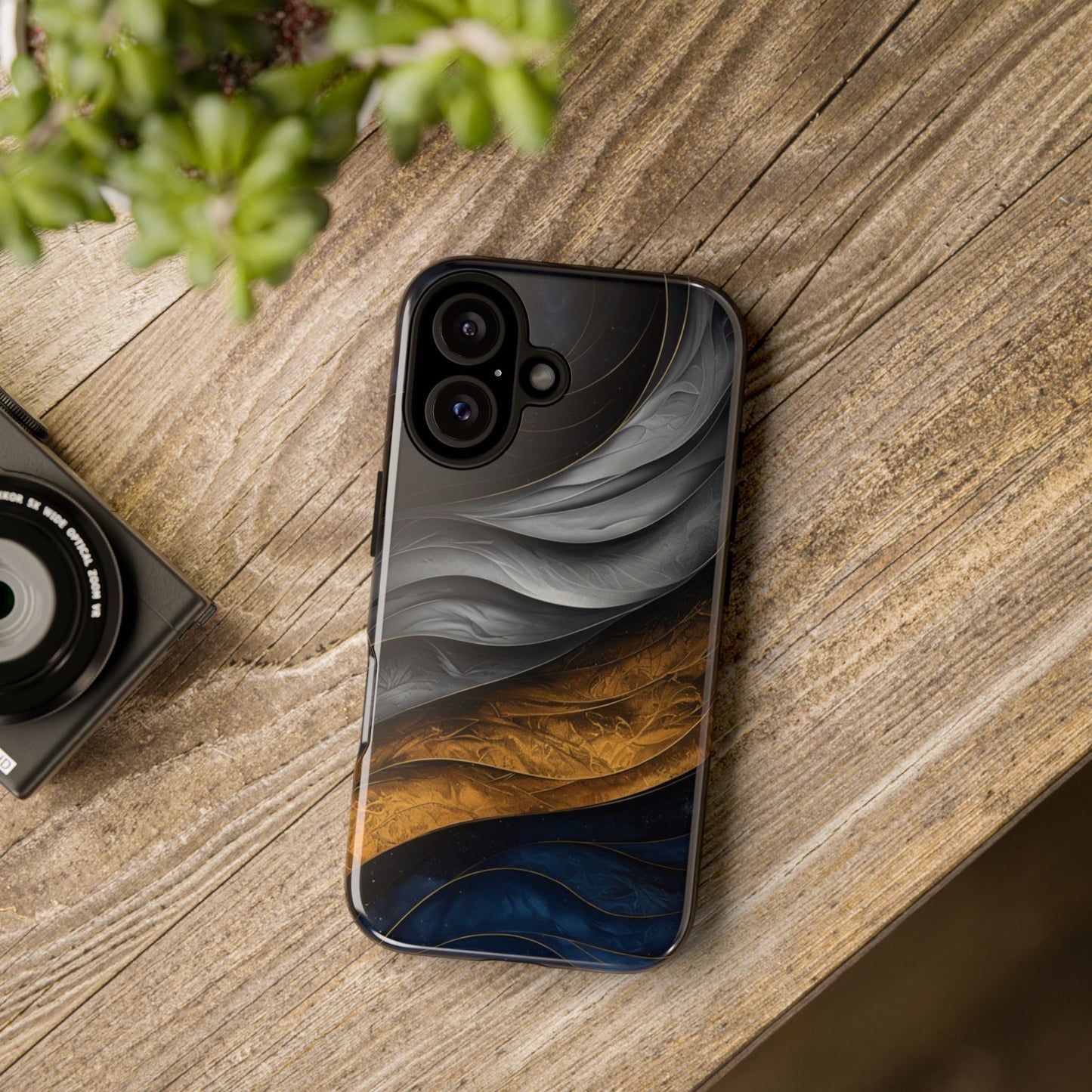 Phone Case Elegant Abstract Marble – Gold, Grey & Navy Design