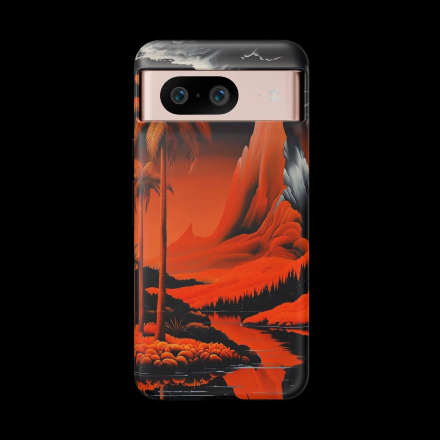 Phone Case Tropical Sci-Fi – Futuristic Red Jungle & Mountain Art Cover