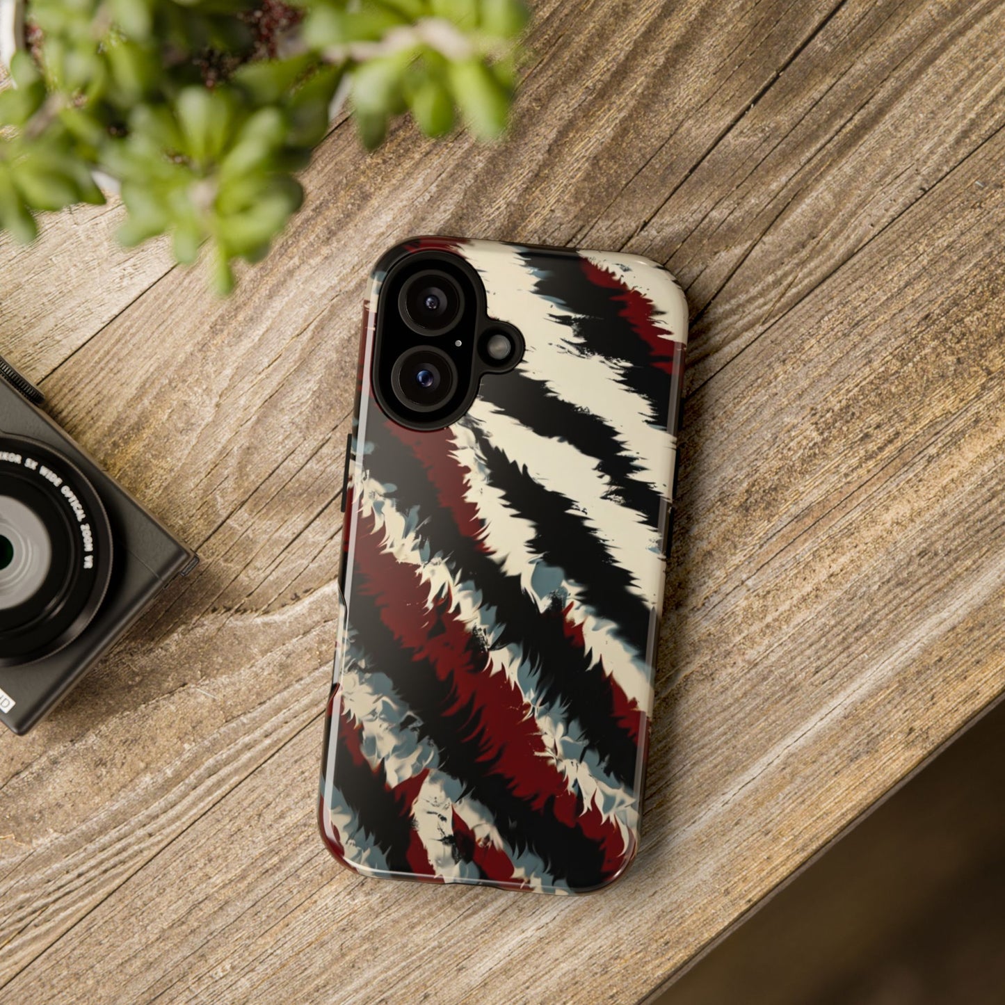 Phone Case Abstract Stripes – Bold Black, White & Red Design - Dual-Layer Shockproof Protection