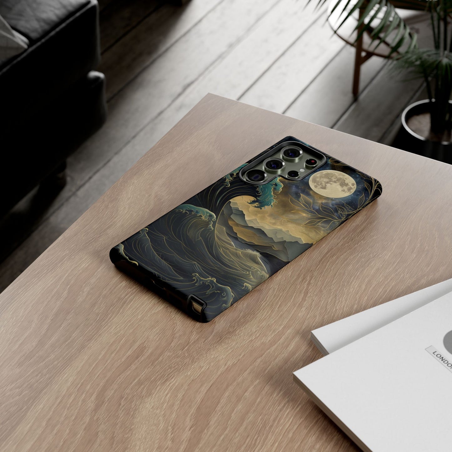 Moon & Ocean Wave iPhone Case – Artistic Japanese Style Phone Cover - Durable & Protective