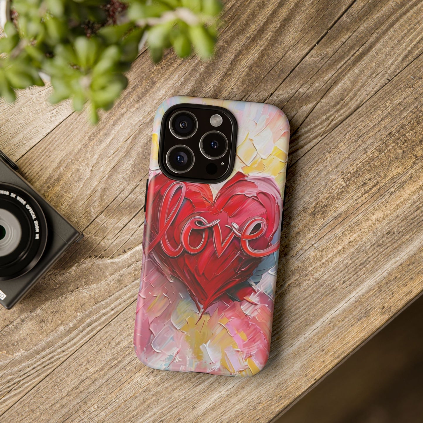 Love Heart Phone Case with Colorful Brush Strokes – Artistic & Romantic Design
