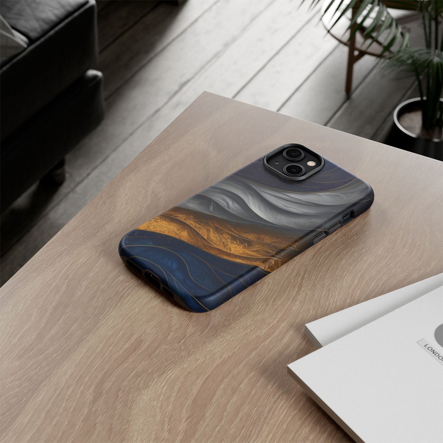 Phone Case Elegant Abstract Marble – Gold, Grey & Navy Design
