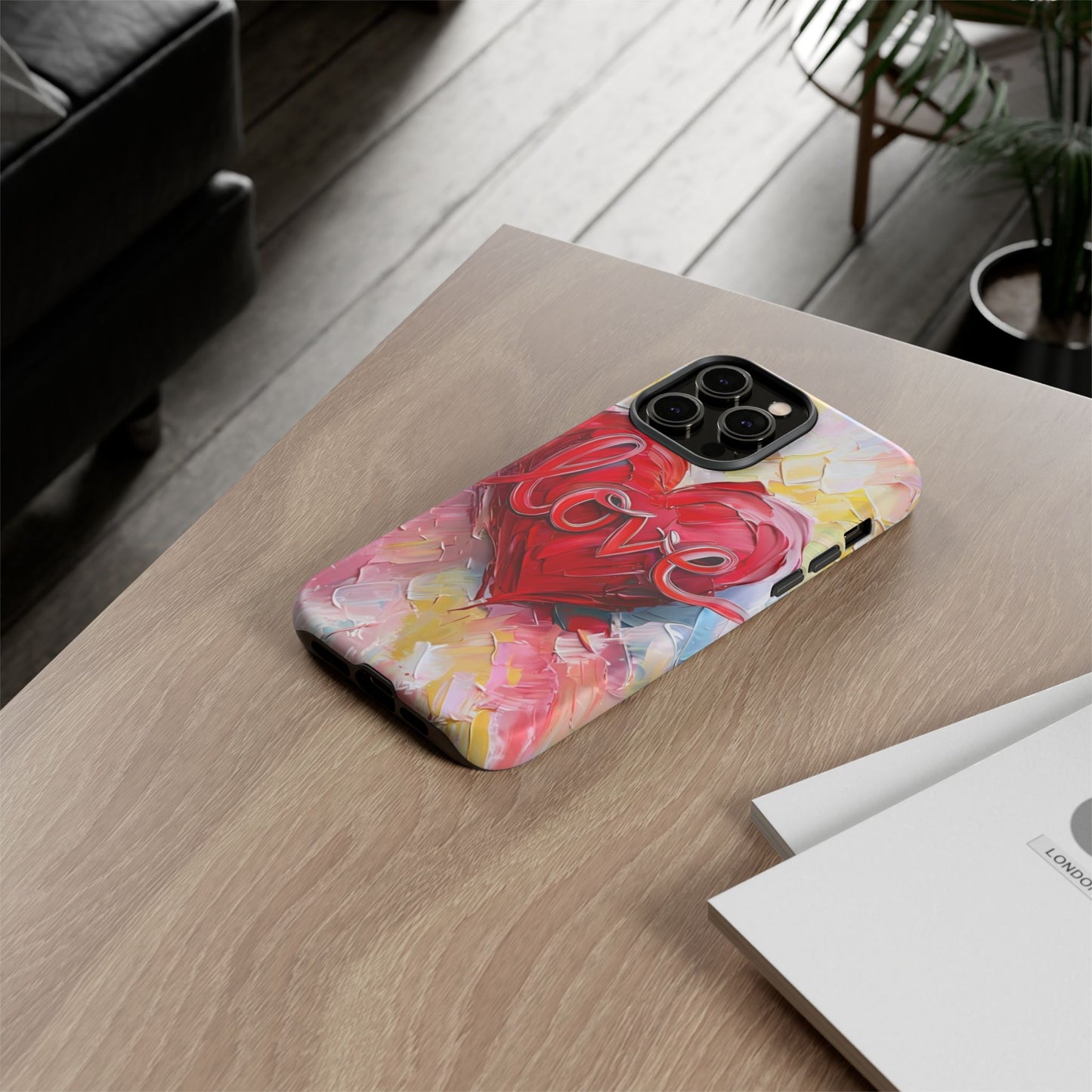 Love Heart Phone Case with Colorful Brush Strokes – Artistic & Romantic Design