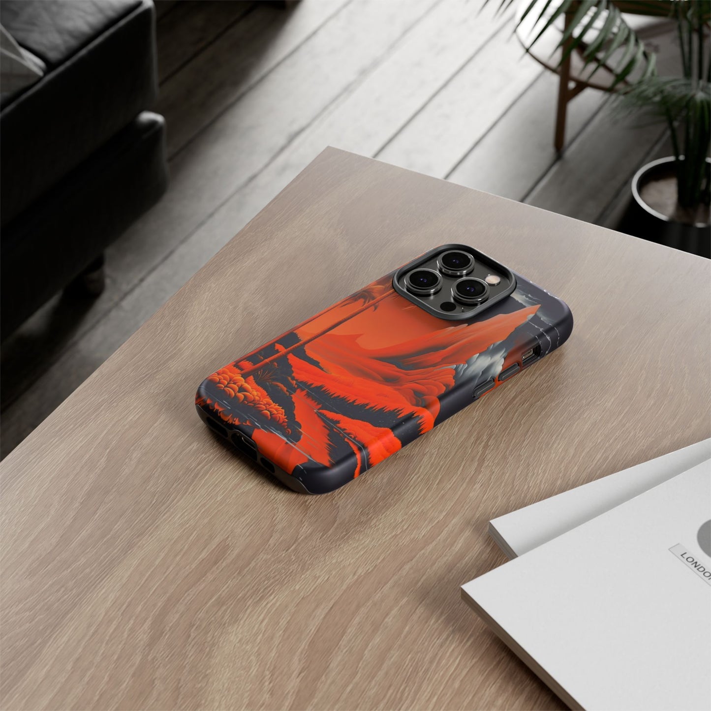 Phone Case Tropical Sci-Fi – Futuristic Red Jungle & Mountain Art Cover