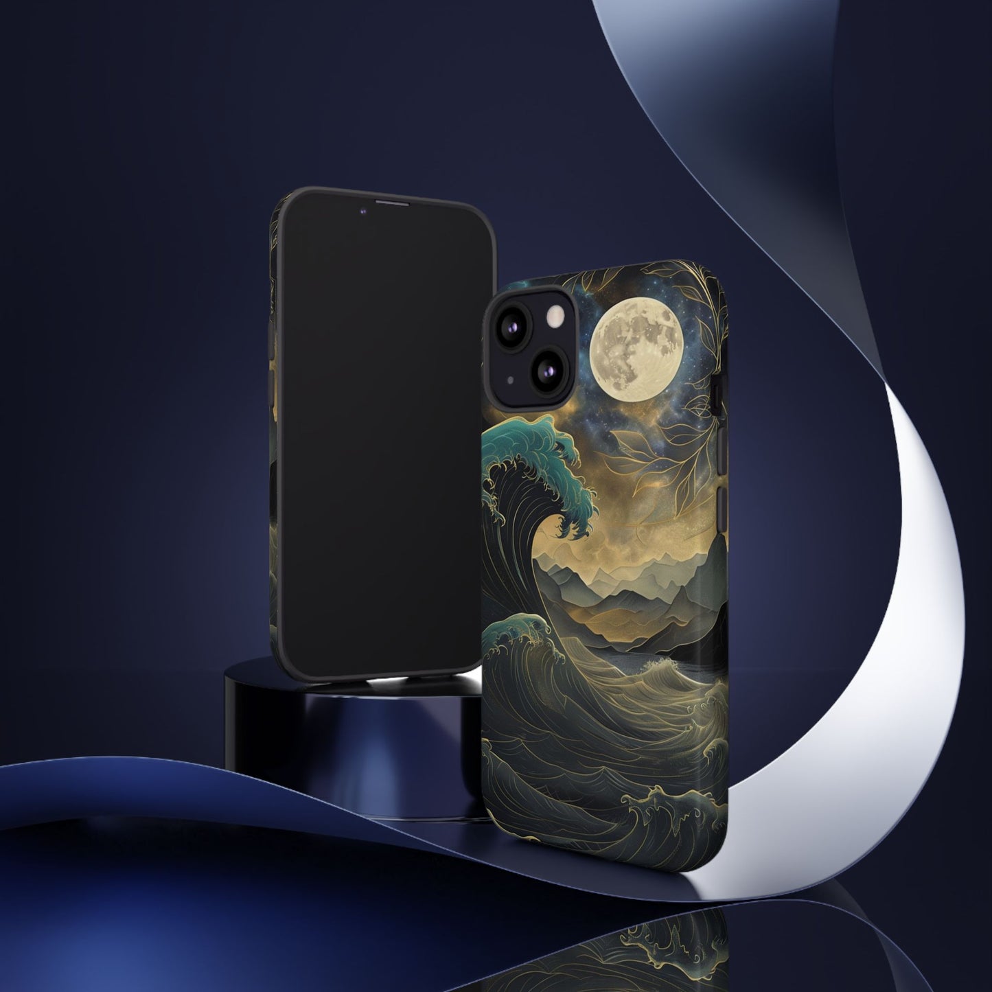 Moon & Ocean Wave iPhone Case – Artistic Japanese Style Phone Cover - Durable & Protective