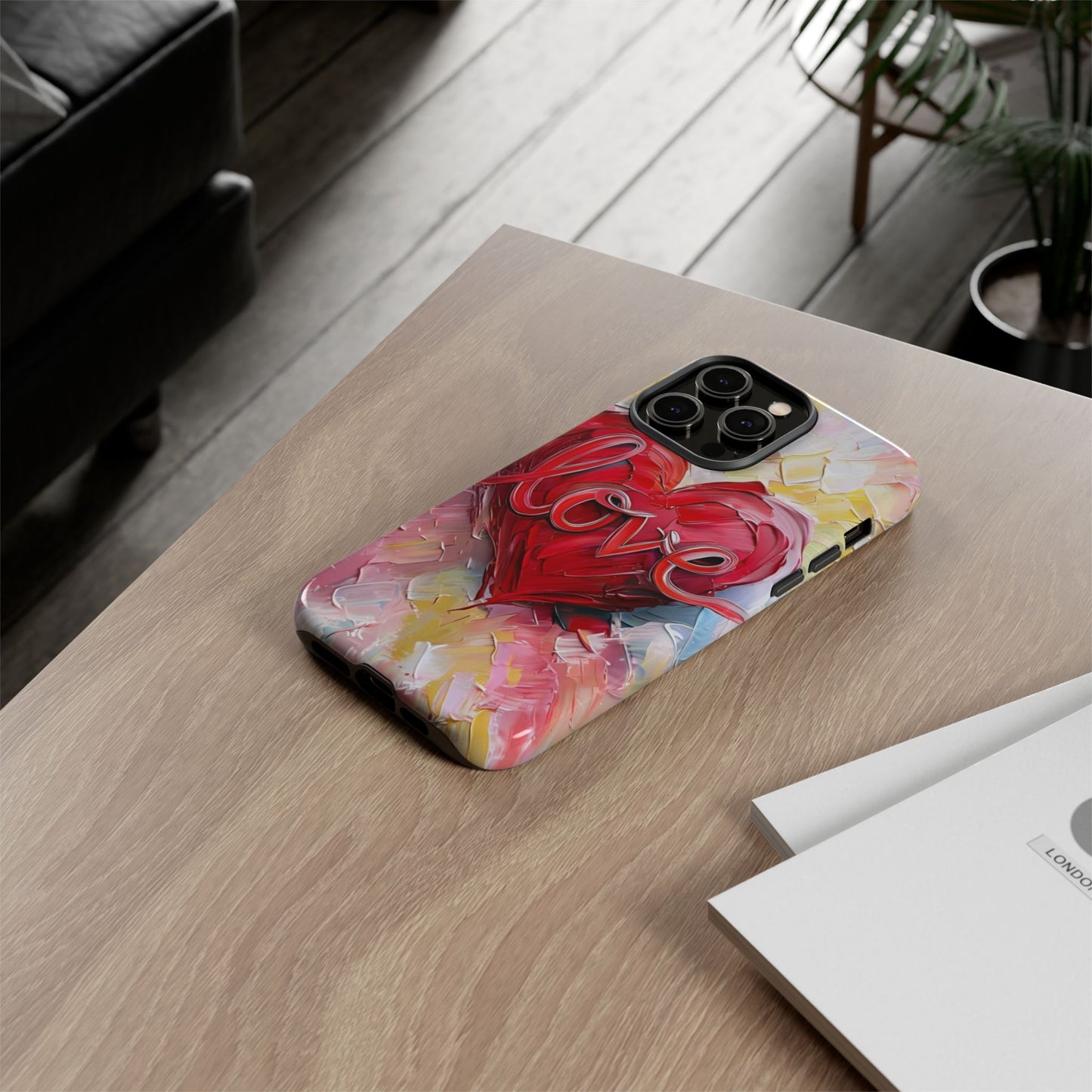 Love Heart Phone Case with Colorful Brush Strokes – Artistic & Romantic Design