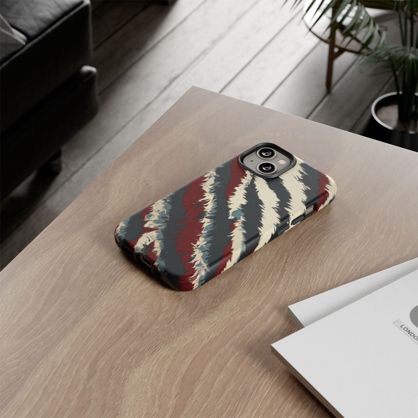 Phone Case Abstract Stripes – Bold Black, White & Red Design - Dual-Layer Shockproof Protection