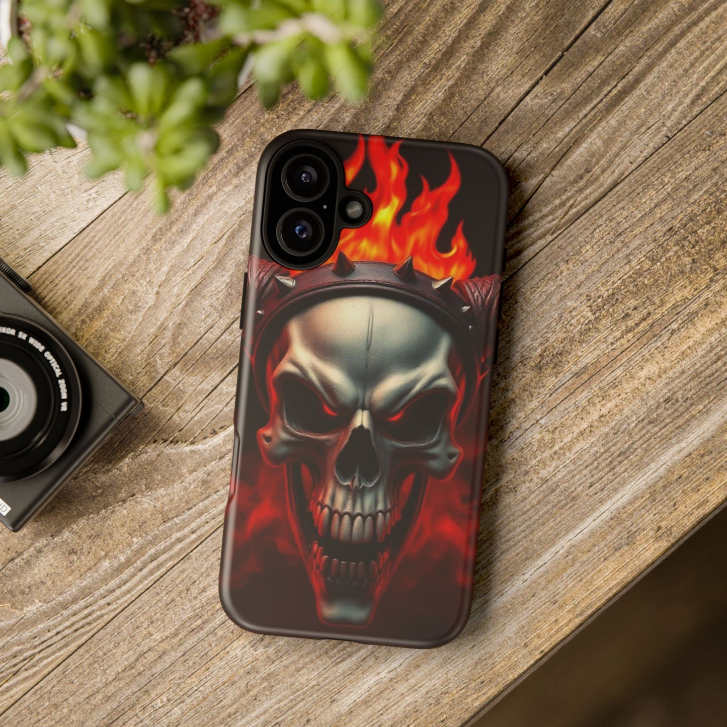 Phone Case Flaming Demon Skull – Horned Skull in Fire - Gothic & Dark Art Cover