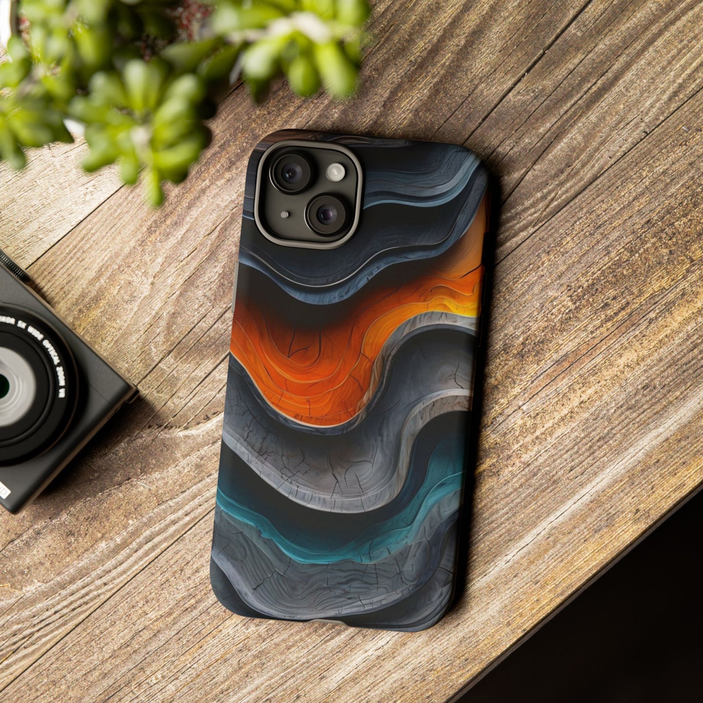 Phone Case Abstract Wave – Aesthetic Orange Teal Black Cover – Case Gift