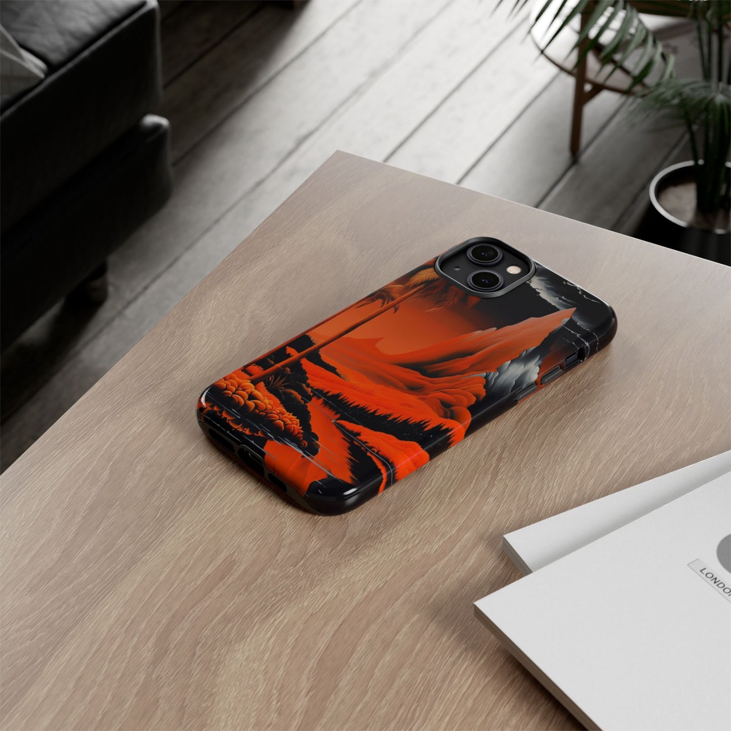 Phone Case Tropical Sci-Fi – Futuristic Red Jungle & Mountain Art Cover