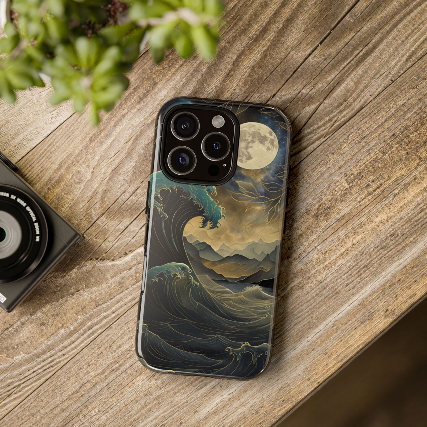 Moon & Ocean Wave iPhone Case – Artistic Japanese Style Phone Cover - Durable & Protective