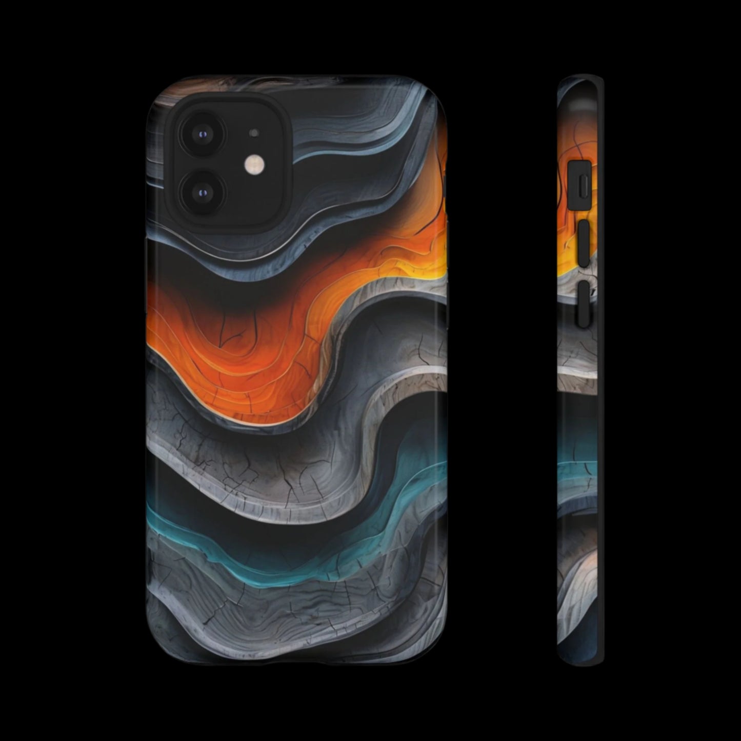 Phone Case Abstract Wave – Aesthetic Orange Teal Black Cover – Case Gift