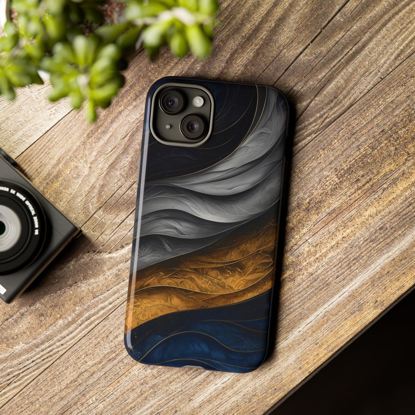 Phone Case Elegant Abstract Marble – Gold, Grey & Navy Design