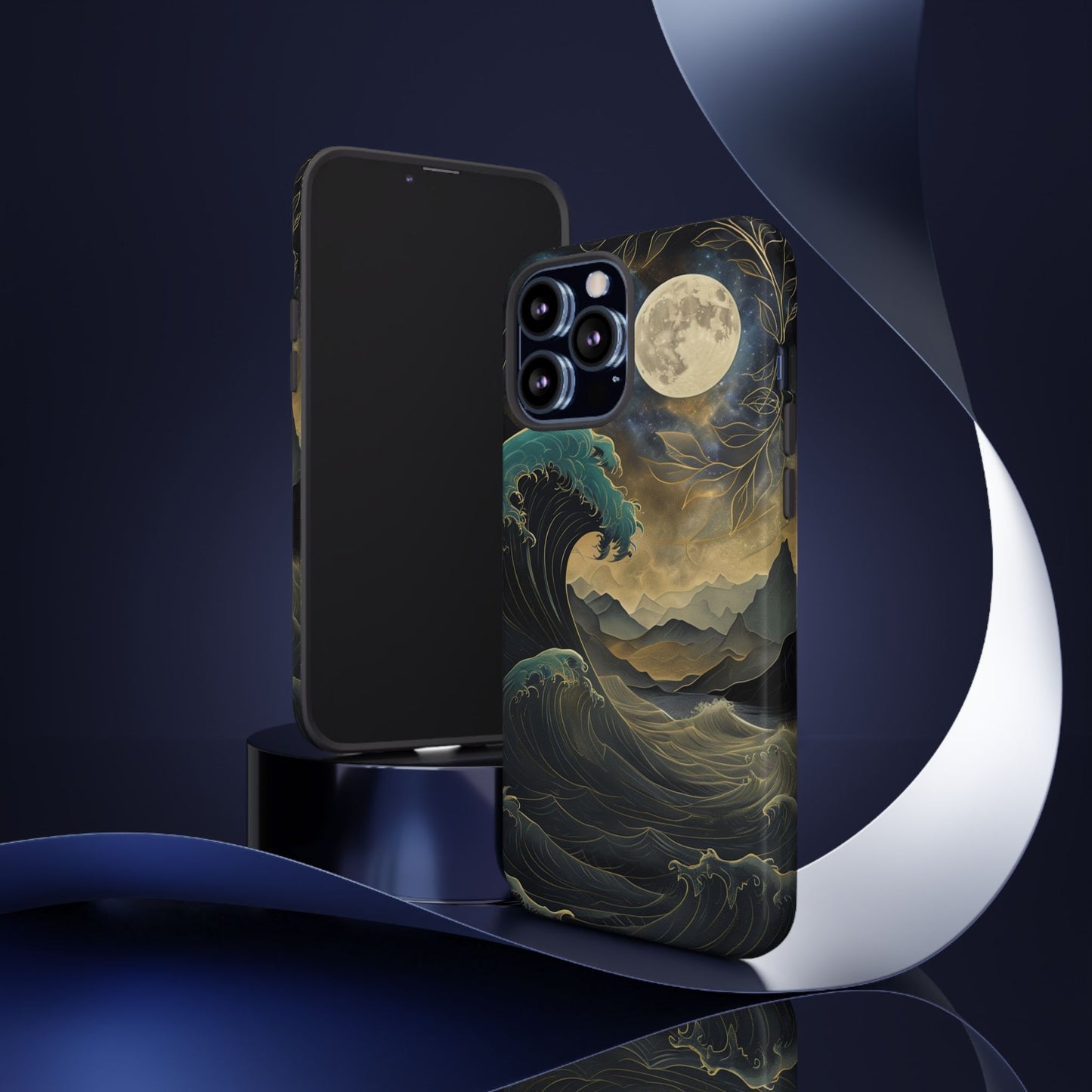 Moon & Ocean Wave iPhone Case – Artistic Japanese Style Phone Cover - Durable & Protective
