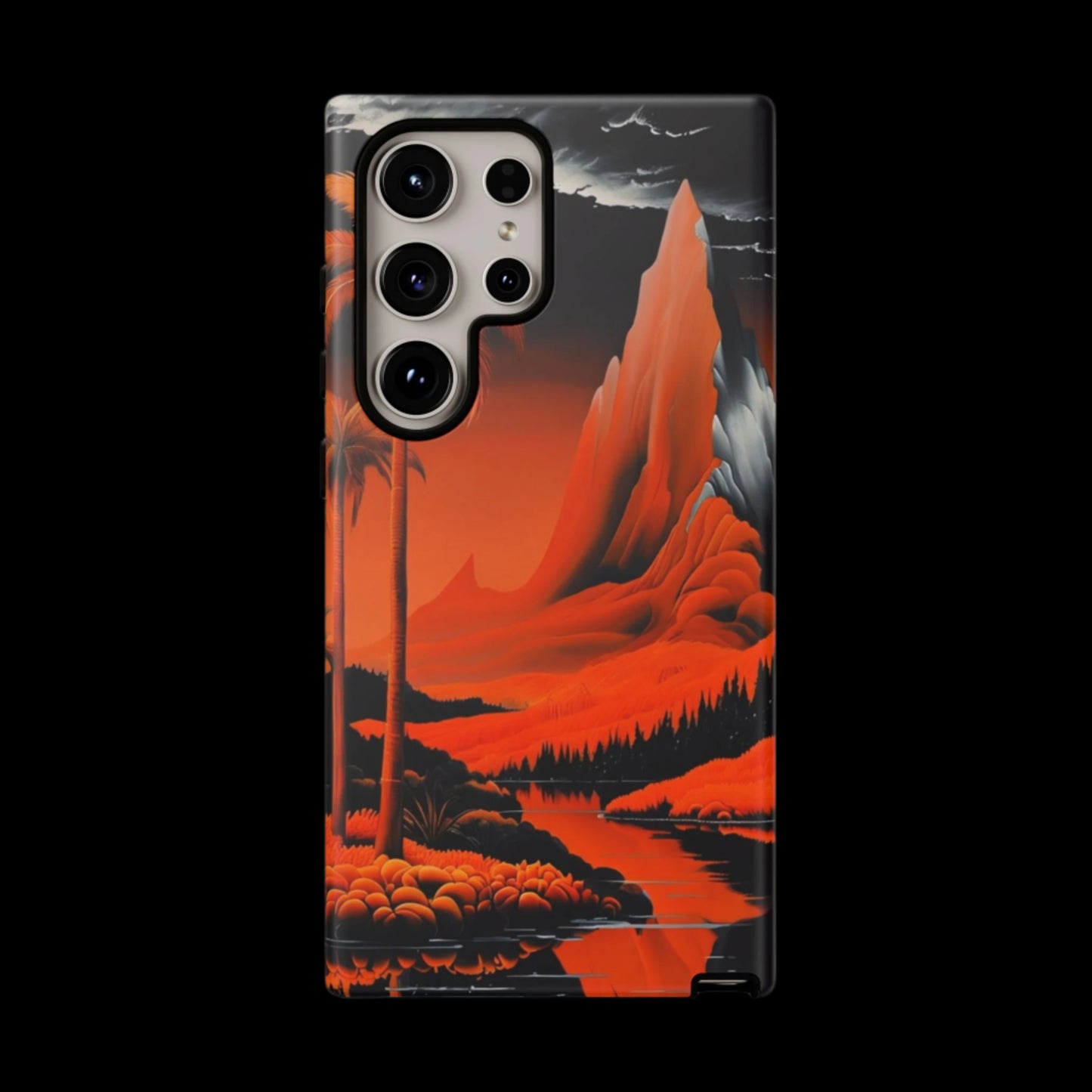 Phone Case Tropical Sci-Fi – Futuristic Red Jungle & Mountain Art Cover