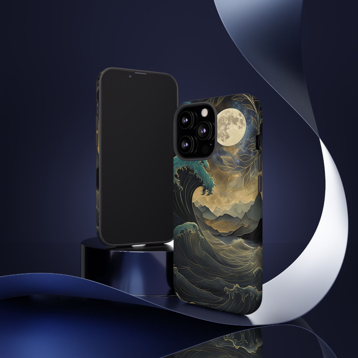 Moon & Ocean Wave iPhone Case – Artistic Japanese Style Phone Cover - Durable & Protective