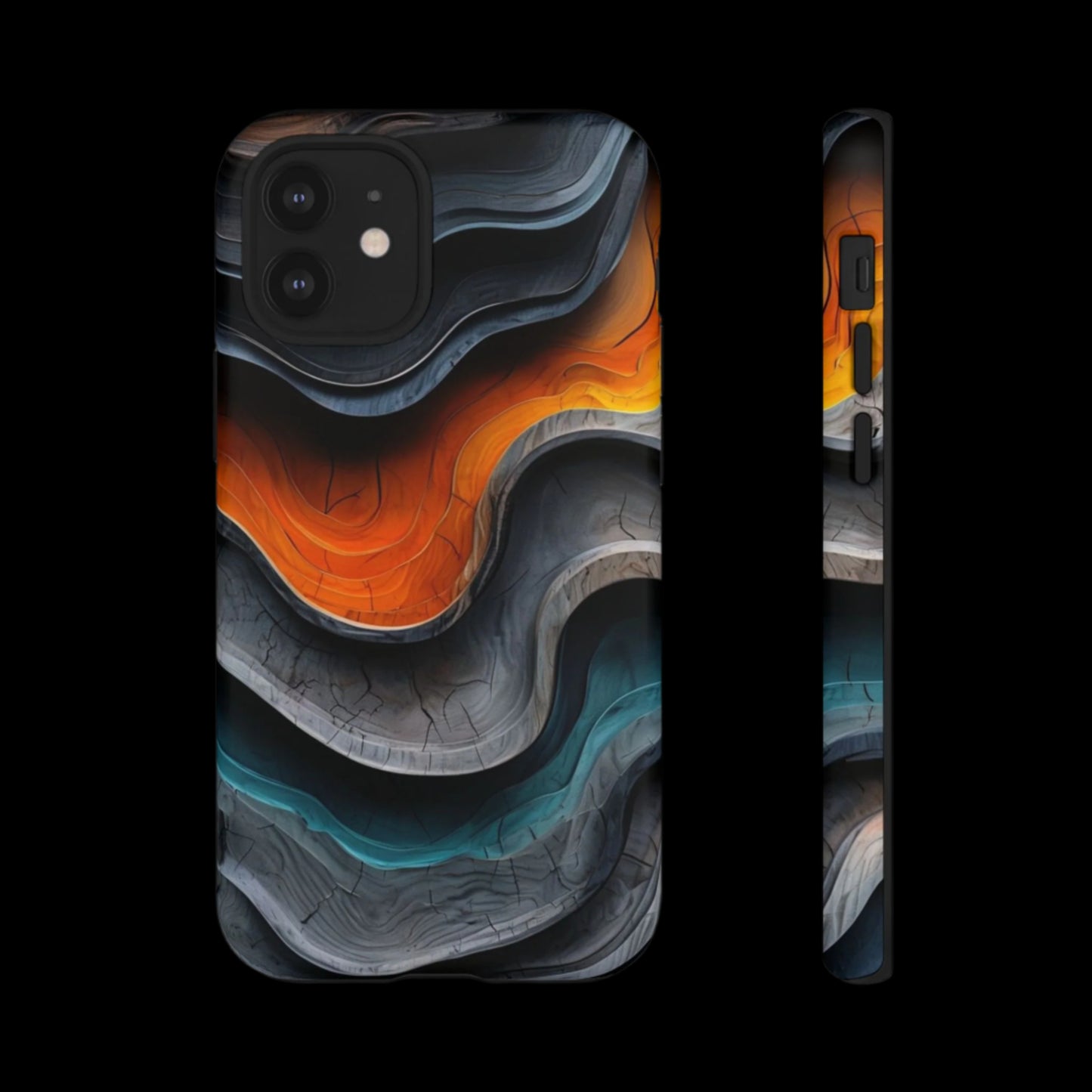 Phone Case Abstract Wave – Aesthetic Orange Teal Black Cover – Case Gift