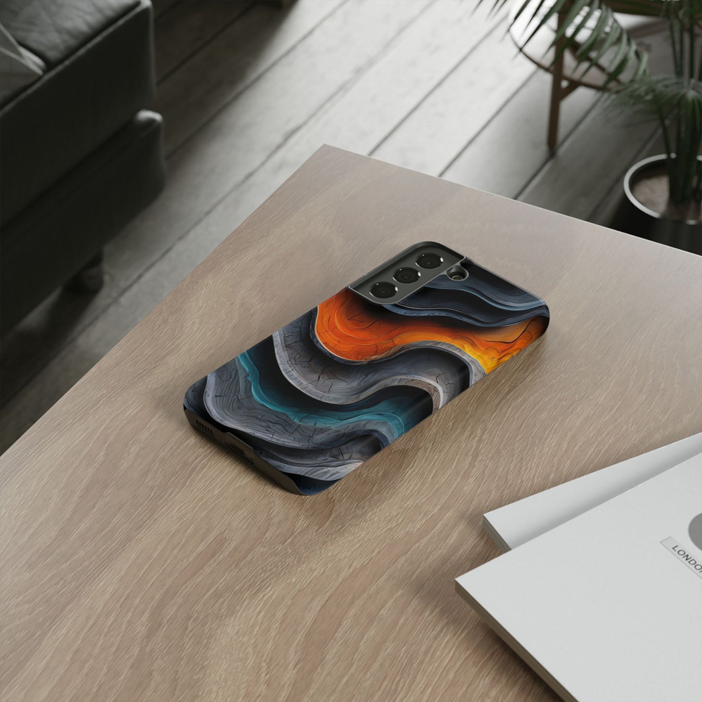 Phone Case Abstract Wave – Aesthetic Orange Teal Black Cover – Case Gift