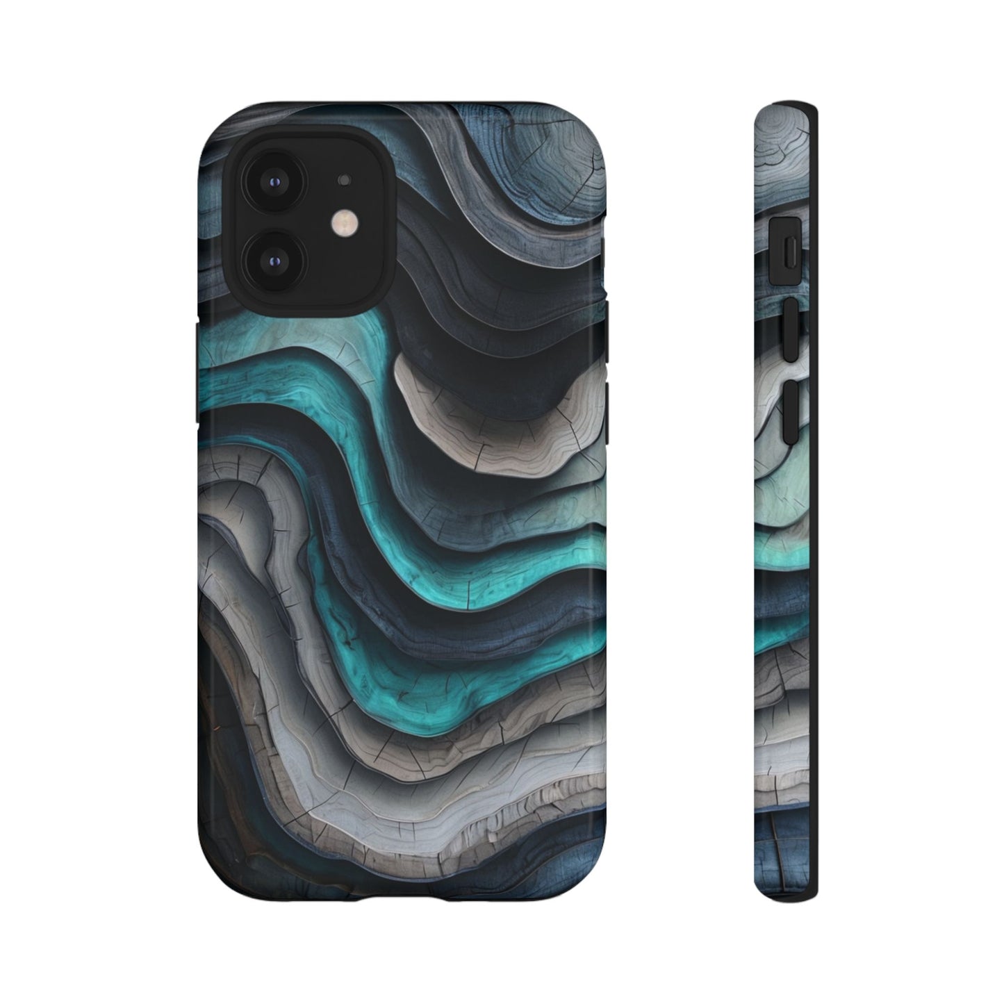 Phone Case Blue & Grey Woodgrain Wave – Artistic iPhone & Samsung Cover