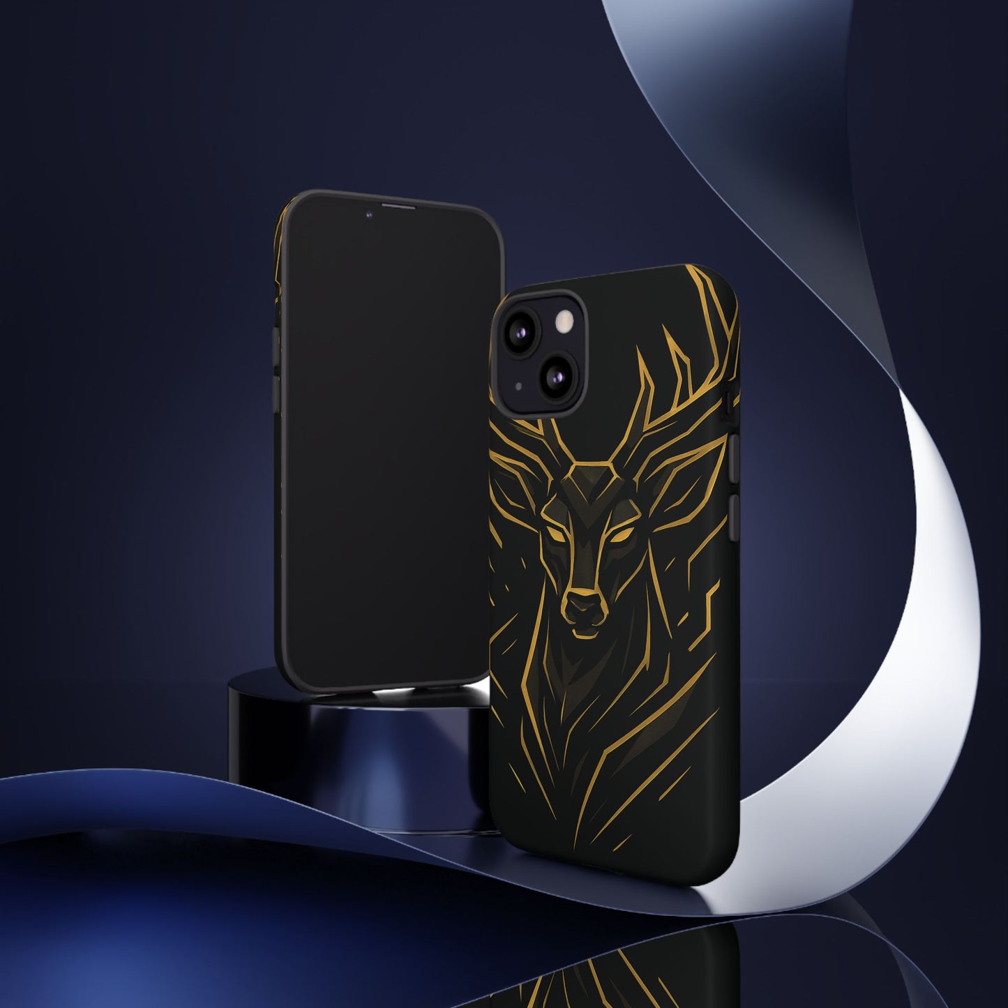 Phone Case with Black and Gold Deer Design – Elegant & Sophisticated Style