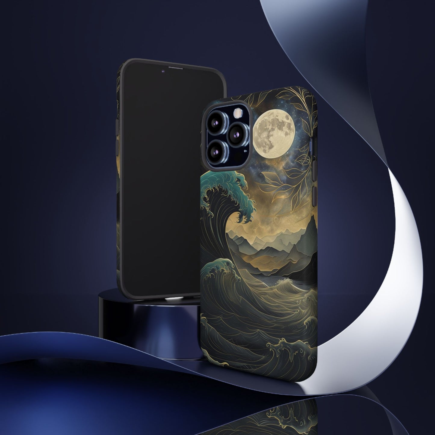 Moon & Ocean Wave iPhone Case – Artistic Japanese Style Phone Cover - Durable & Protective