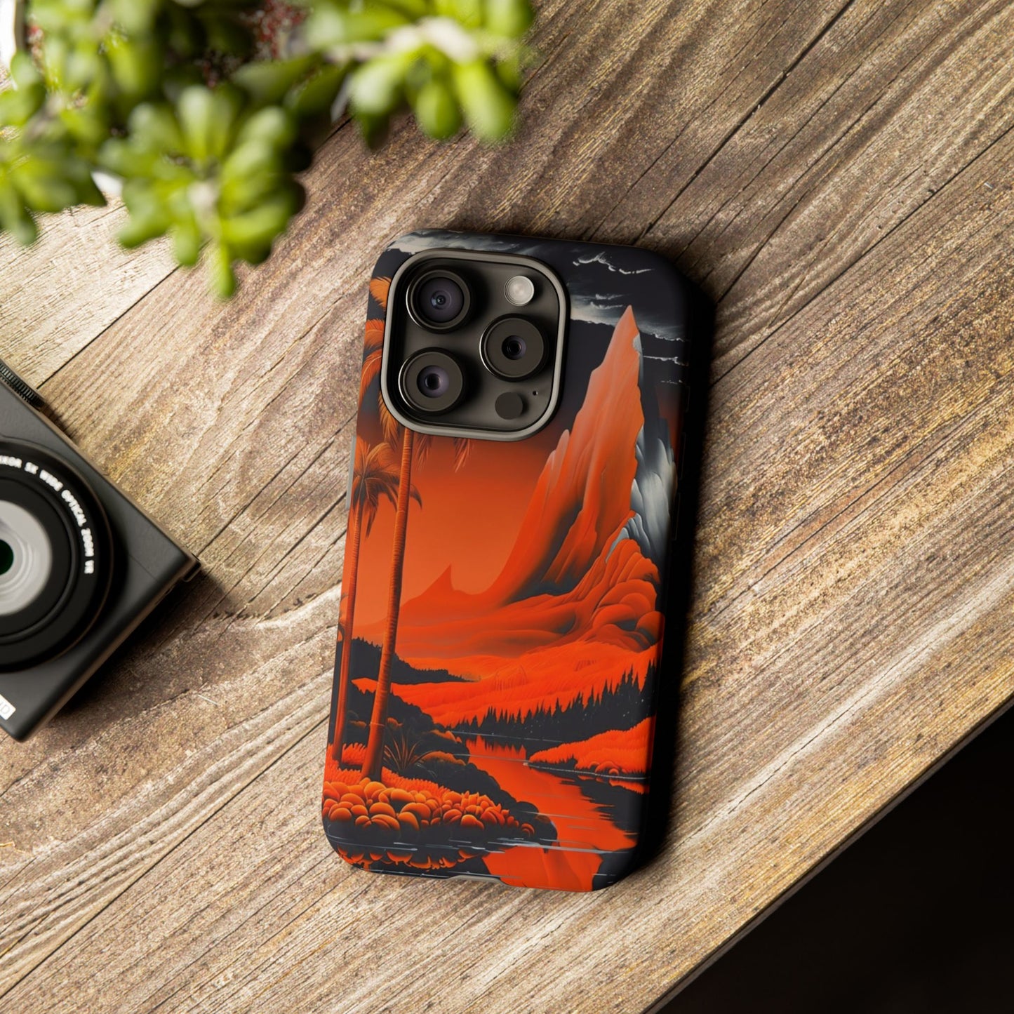 Phone Case Tropical Sci-Fi – Futuristic Red Jungle & Mountain Art Cover