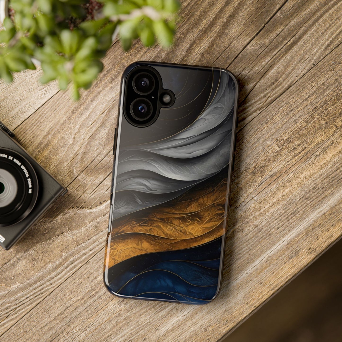 Phone Case Elegant Abstract Marble – Gold, Grey & Navy Design