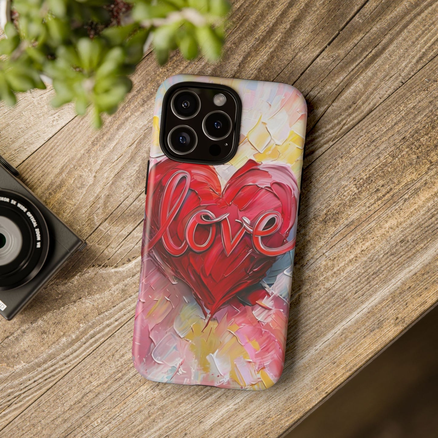 Love Heart Phone Case with Colorful Brush Strokes – Artistic & Romantic Design