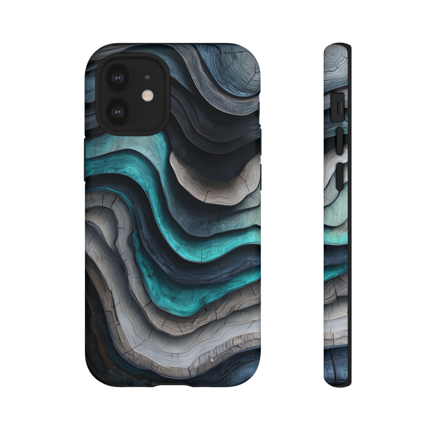 Phone Case Blue & Grey Woodgrain Wave – Artistic iPhone & Samsung Cover