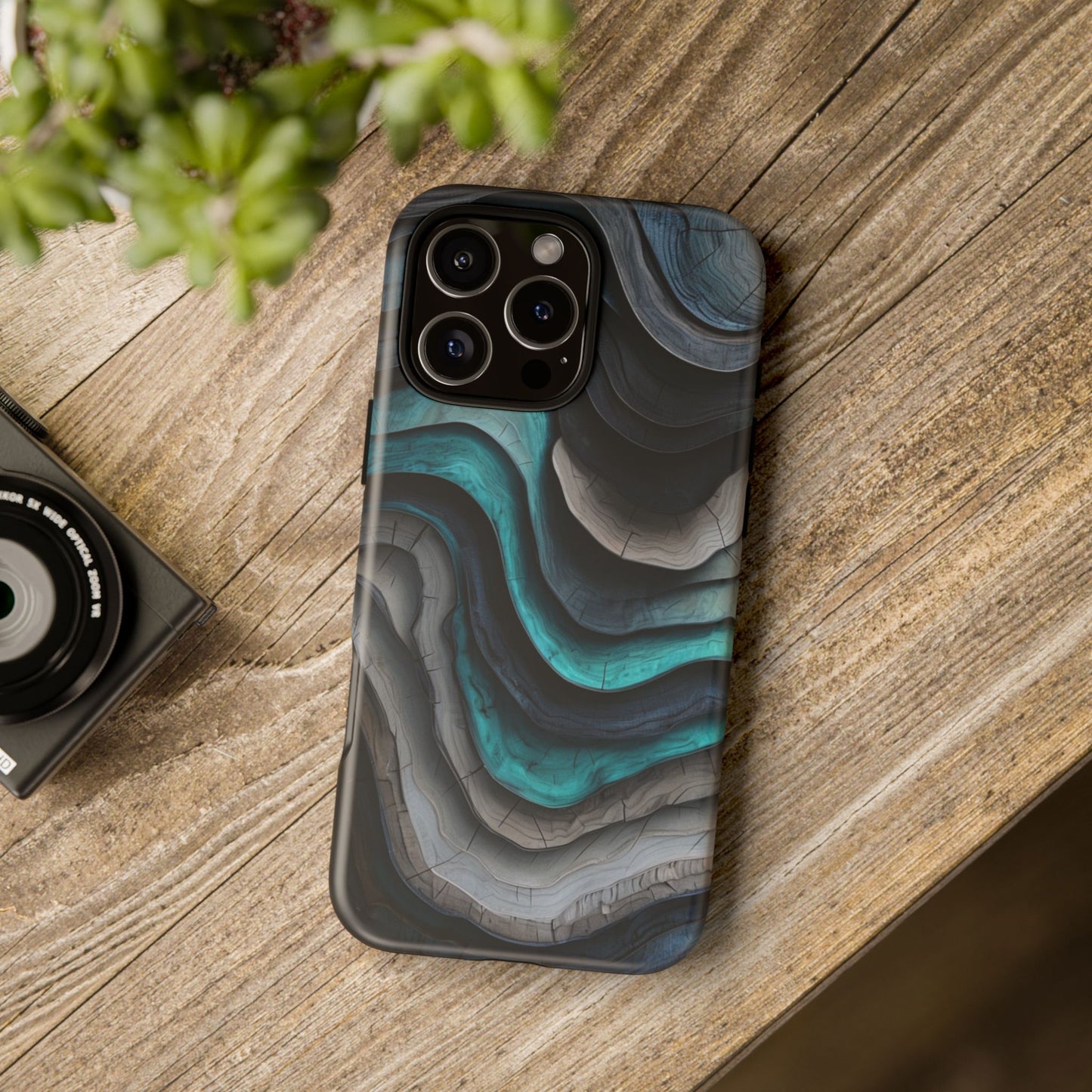 Phone Case Blue & Grey Woodgrain Wave – Artistic iPhone & Samsung Cover