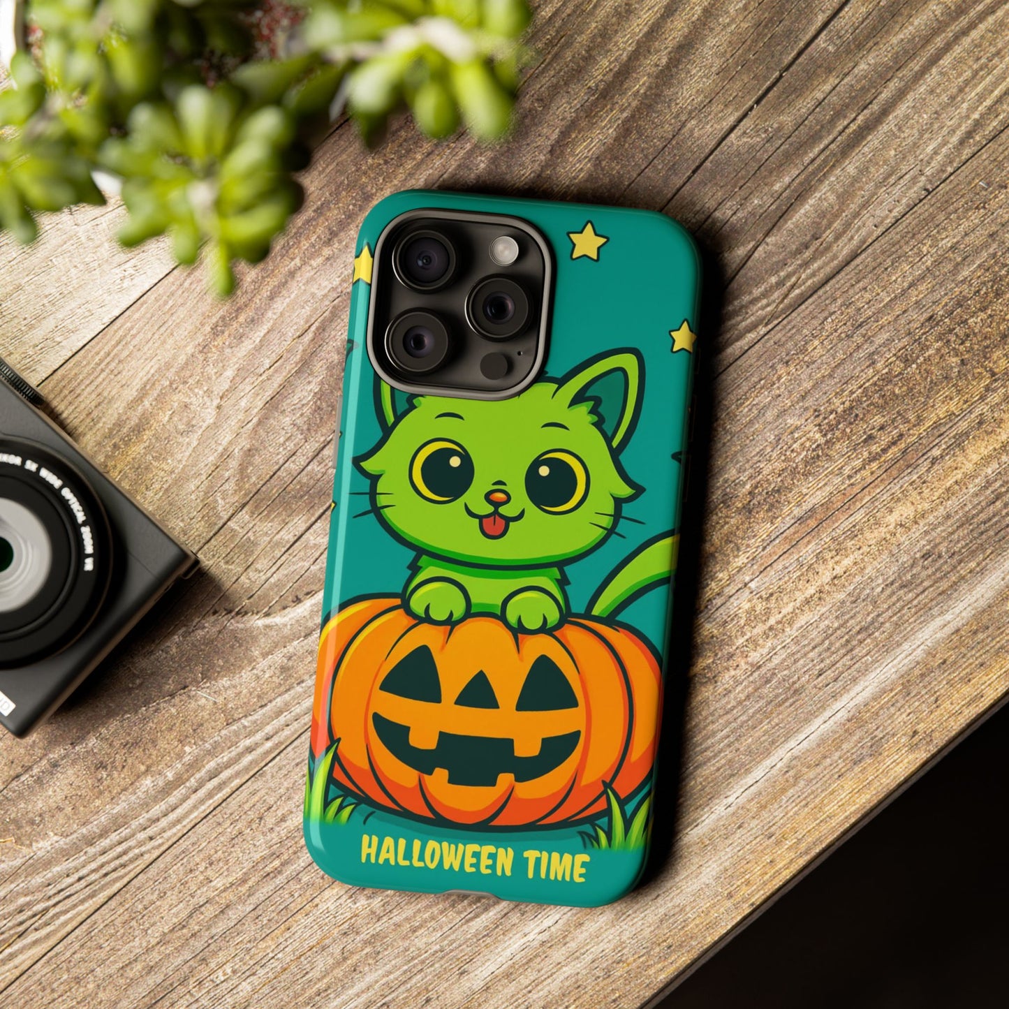 Cute Halloween Cat Phone Case with Jack-O'-Lantern Design – Perfect for Fall