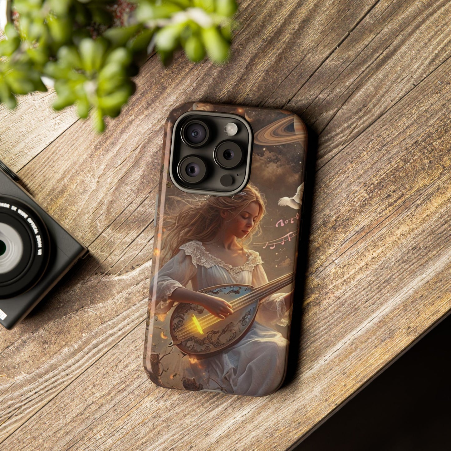 Phone Case Young Woman Playing Luminous Instrument Under Starry Night Sky