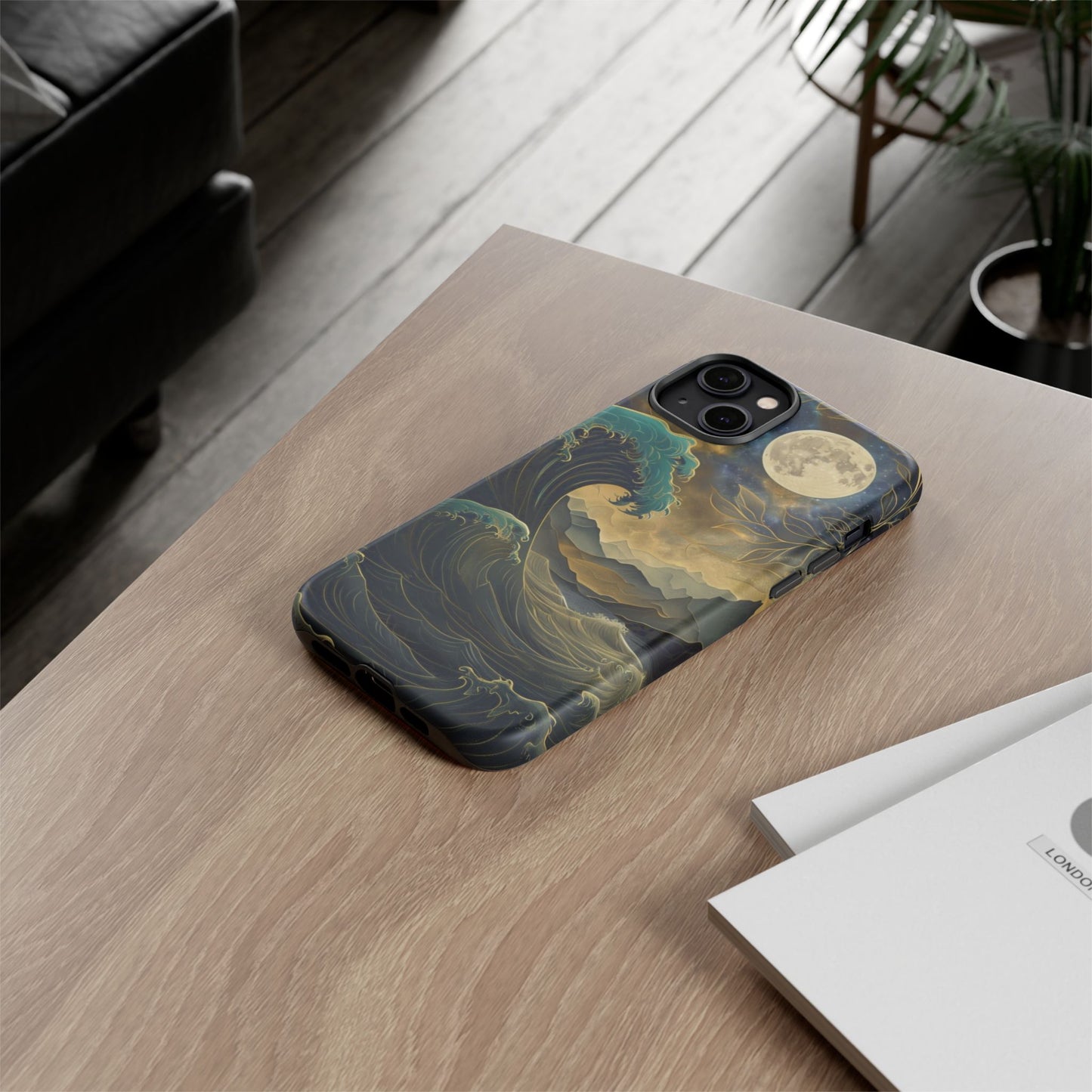 Moon & Ocean Wave iPhone Case – Artistic Japanese Style Phone Cover - Durable & Protective