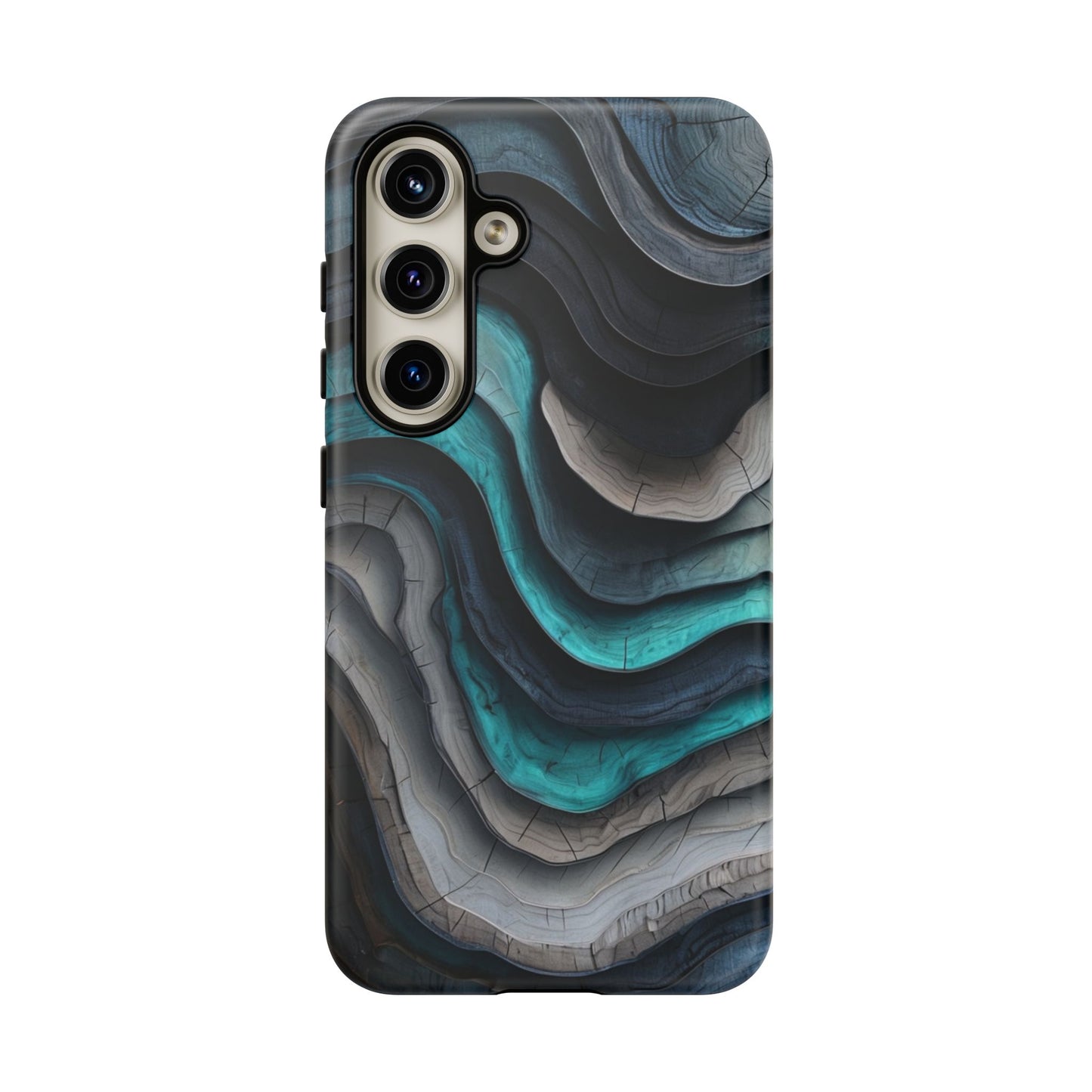 Phone Case Blue & Grey Woodgrain Wave – Artistic iPhone & Samsung Cover