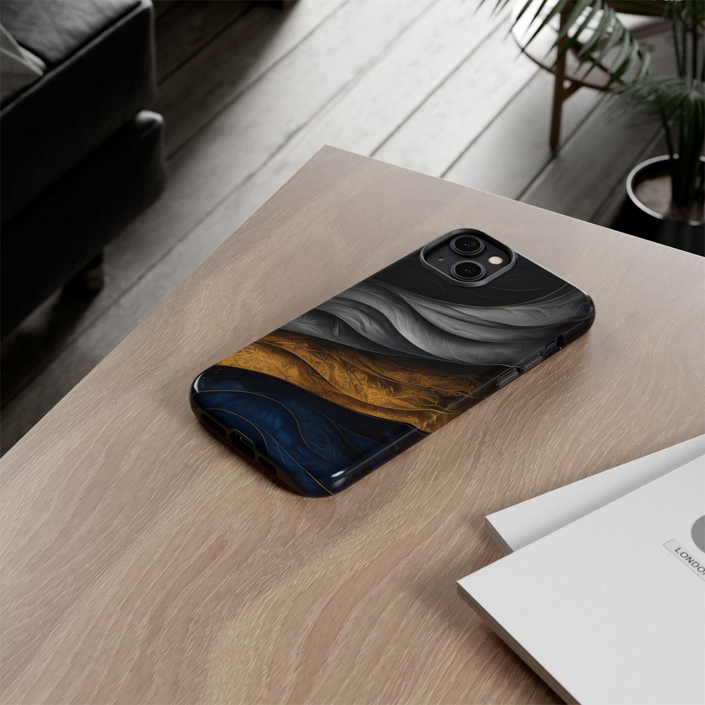 Phone Case Elegant Abstract Marble – Gold, Grey & Navy Design