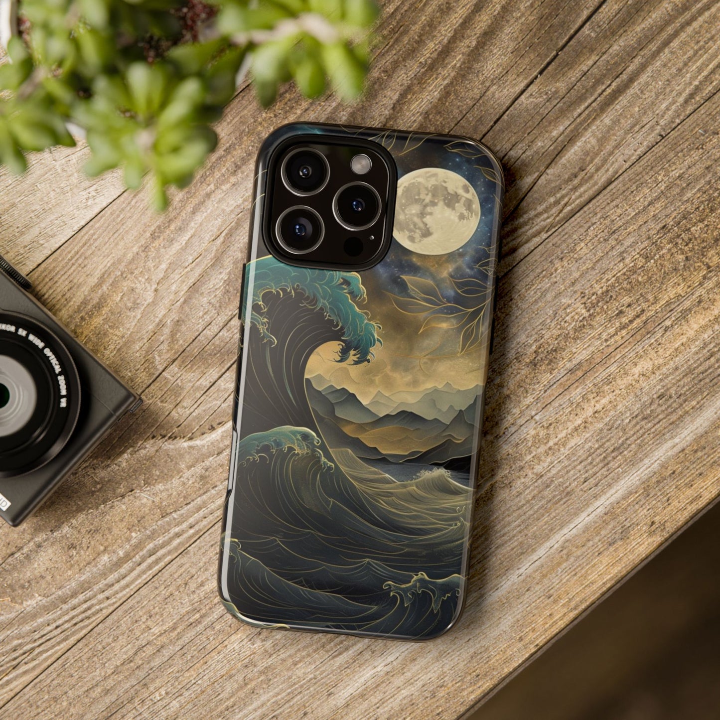 Moon & Ocean Wave iPhone Case – Artistic Japanese Style Phone Cover - Durable & Protective