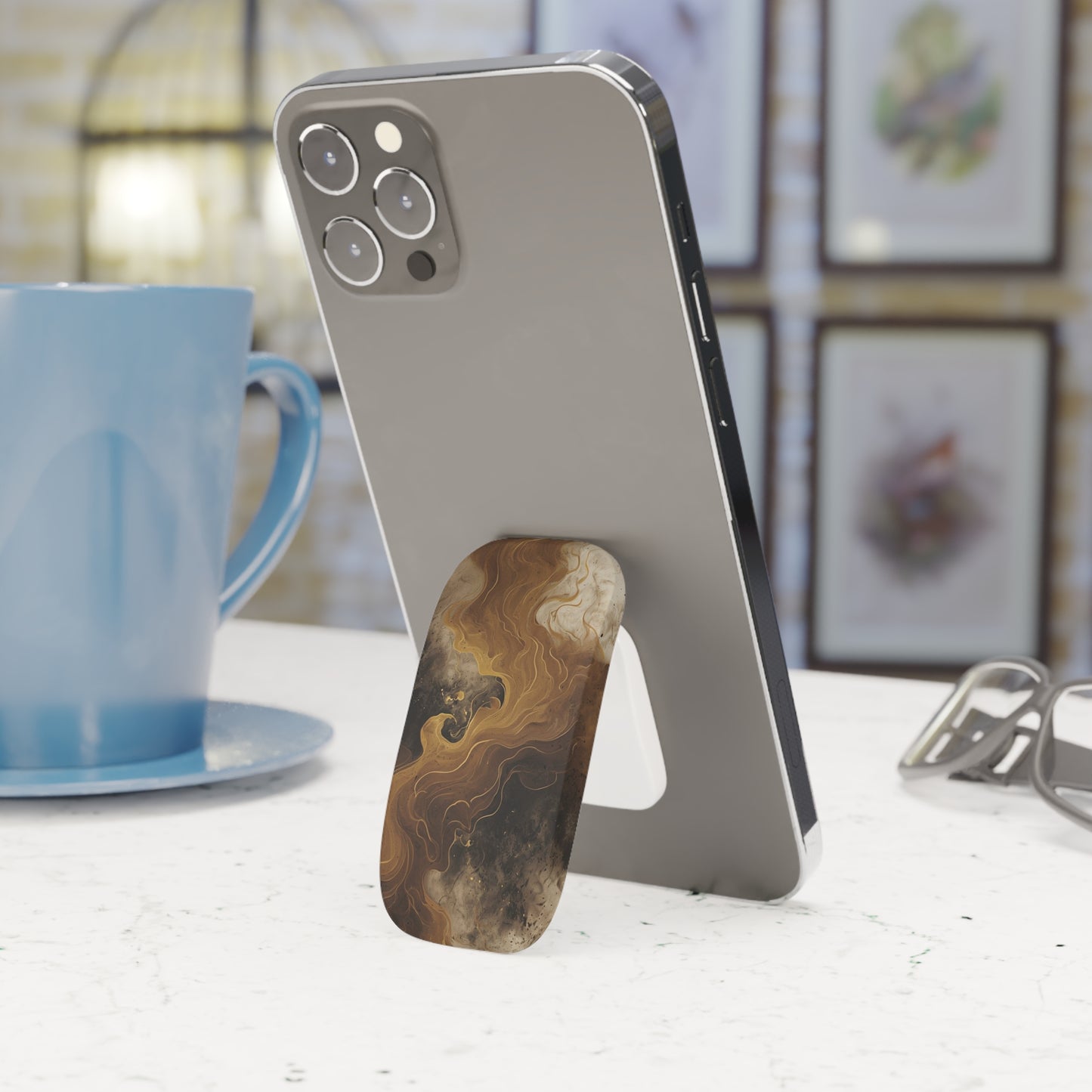 Stylish Swirl Marble Phone Stand - Elegant Adhesive Grip & Kickstand for Smartphones