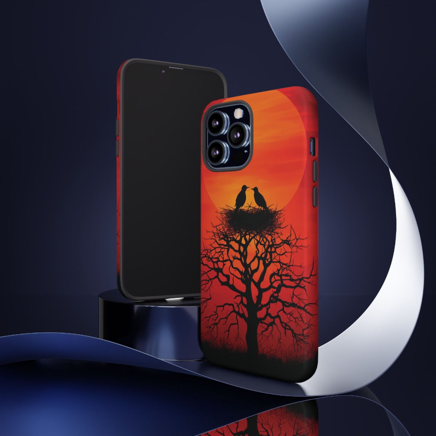 Phone Case Two Birds on a Nest - Red Sunset Background - Nature Wall Art - Romantic Bird Scene