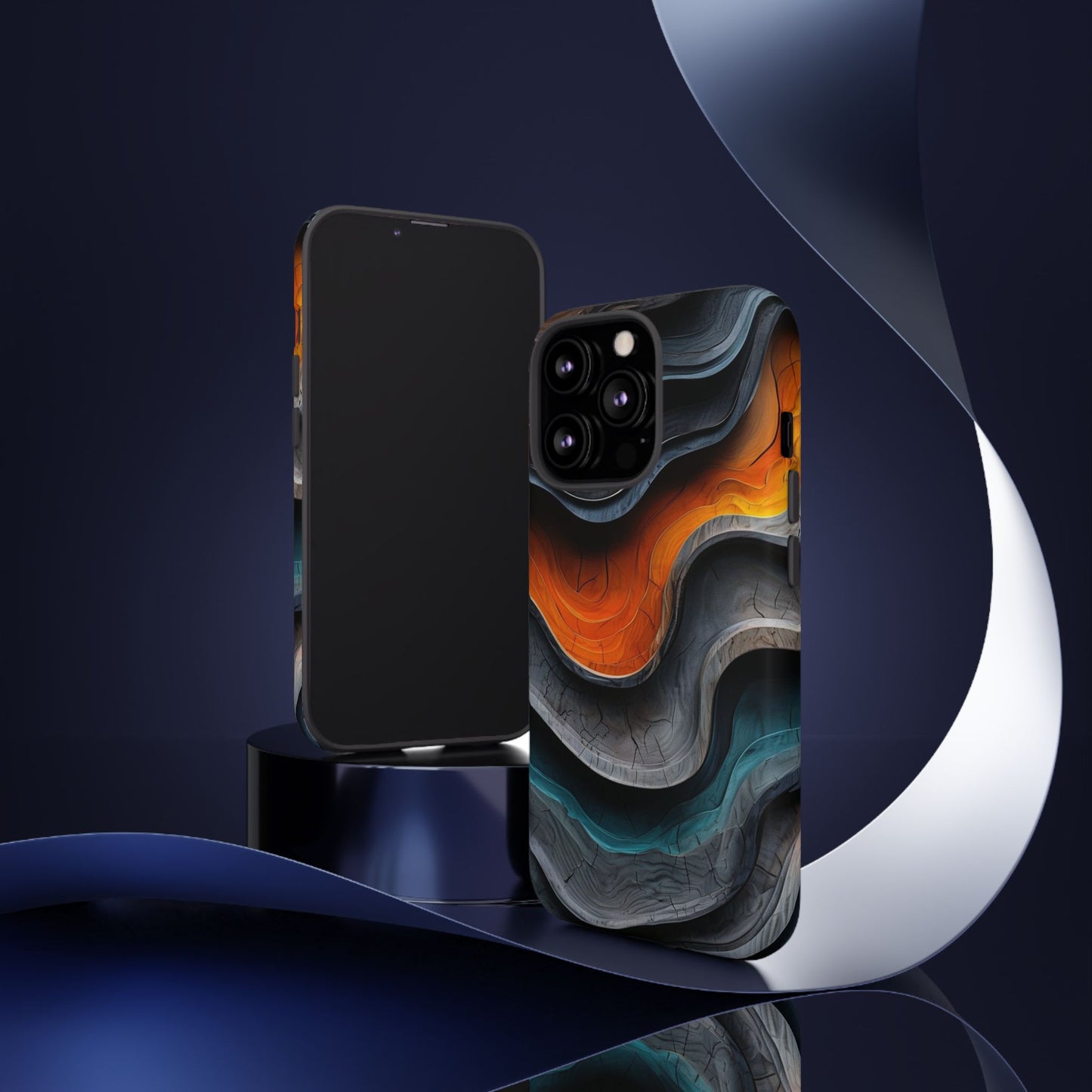 Phone Case Abstract Wave – Aesthetic Orange Teal Black Cover – Case Gift
