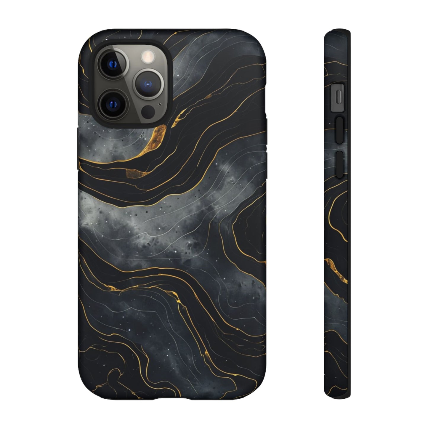 Phone Case Dark Elegance with Gold Accents – Stylish & Protective Cover