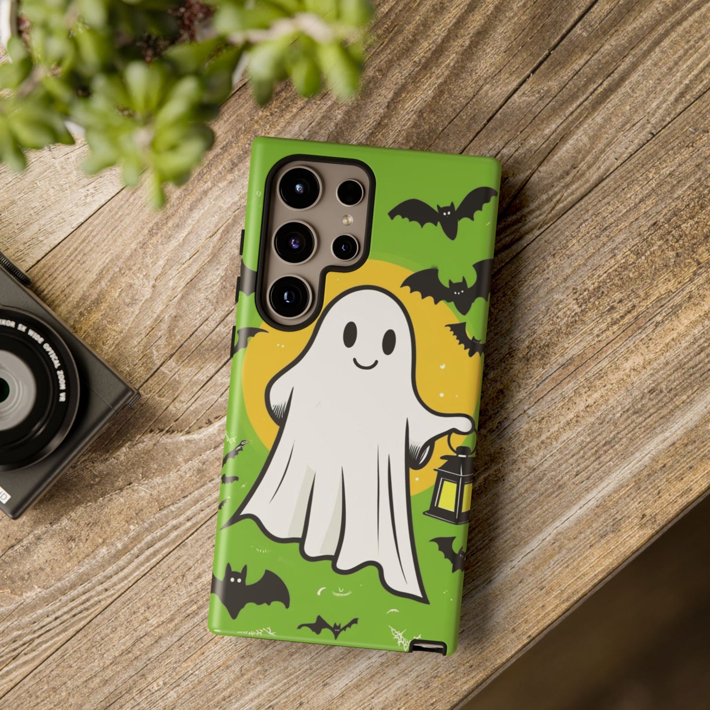 Cute Halloween Ghost Phone Case with Bats and Lantern – Perfect for Spooky Season