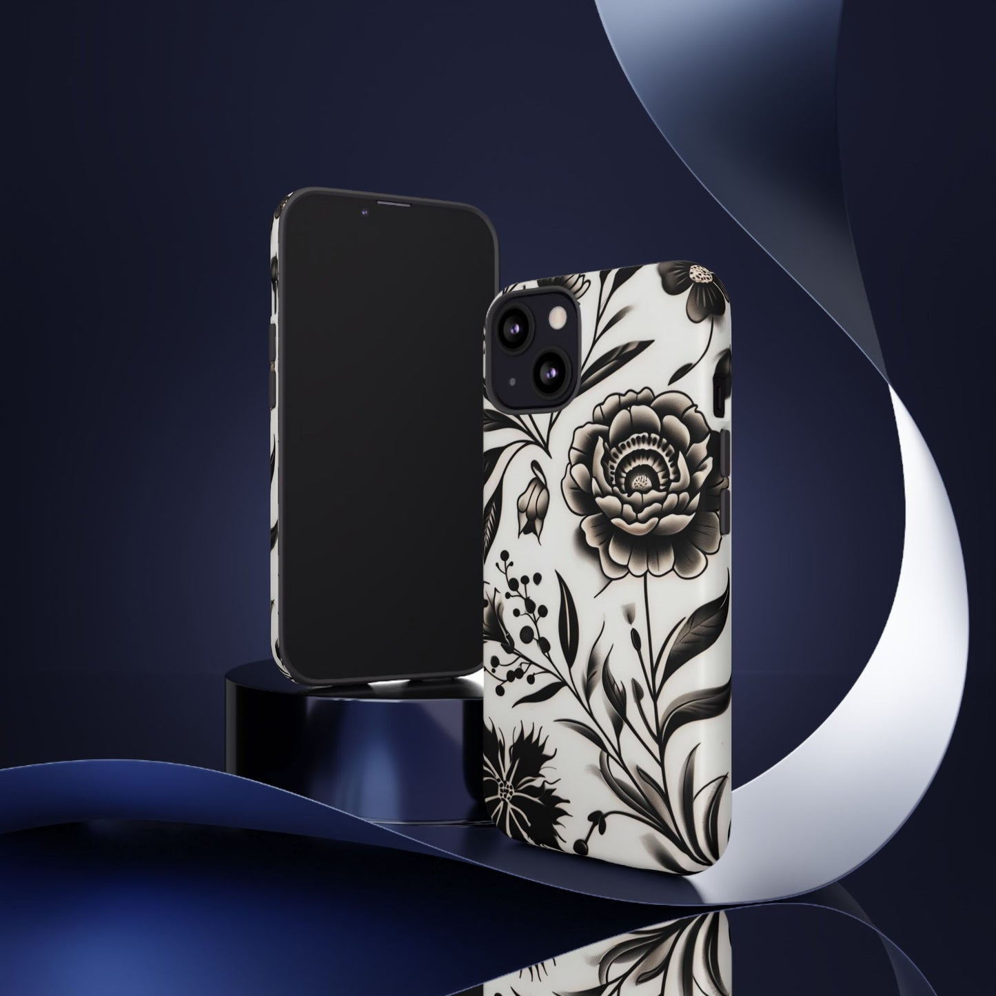 Phone Case Elegant Black and White Floral – Stylish Protection for iPhone 12/16 and Samsung 22/25